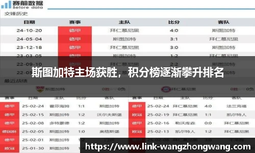 斯图加特主场获胜，积分榜逐渐攀升排名